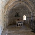 EU ESP ARA HUE SOB Tella 2017JUL25 EdSJySP 025  The chapel consists of a single ground floor, with a domed horseshoe shaped apse in the Visigoth style. There is a short presbytery which leads to a staircase on the south side, allowing access down to the small lower level crypt. : 2017, 2017 - EurAisa, DAY, Europe, July, Southern Europe, Spain, Tuesday